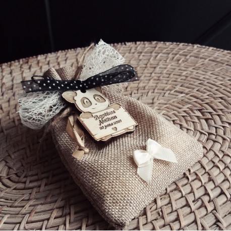 Dragées panda naissance baptême jute GM