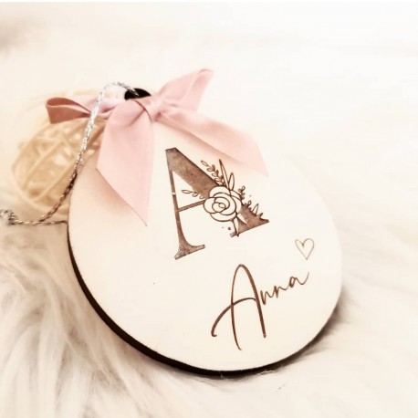 Boule de Noël bois avec initiale prénom