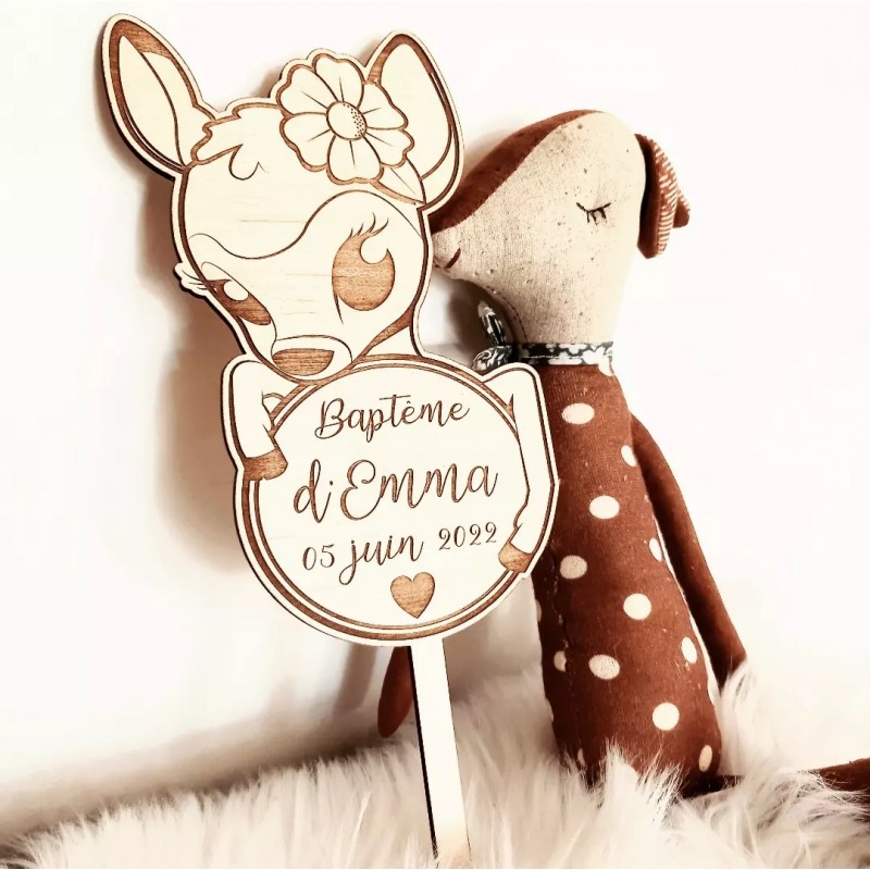 Décoration en bois personnalisée pour gâteau Tête de biche