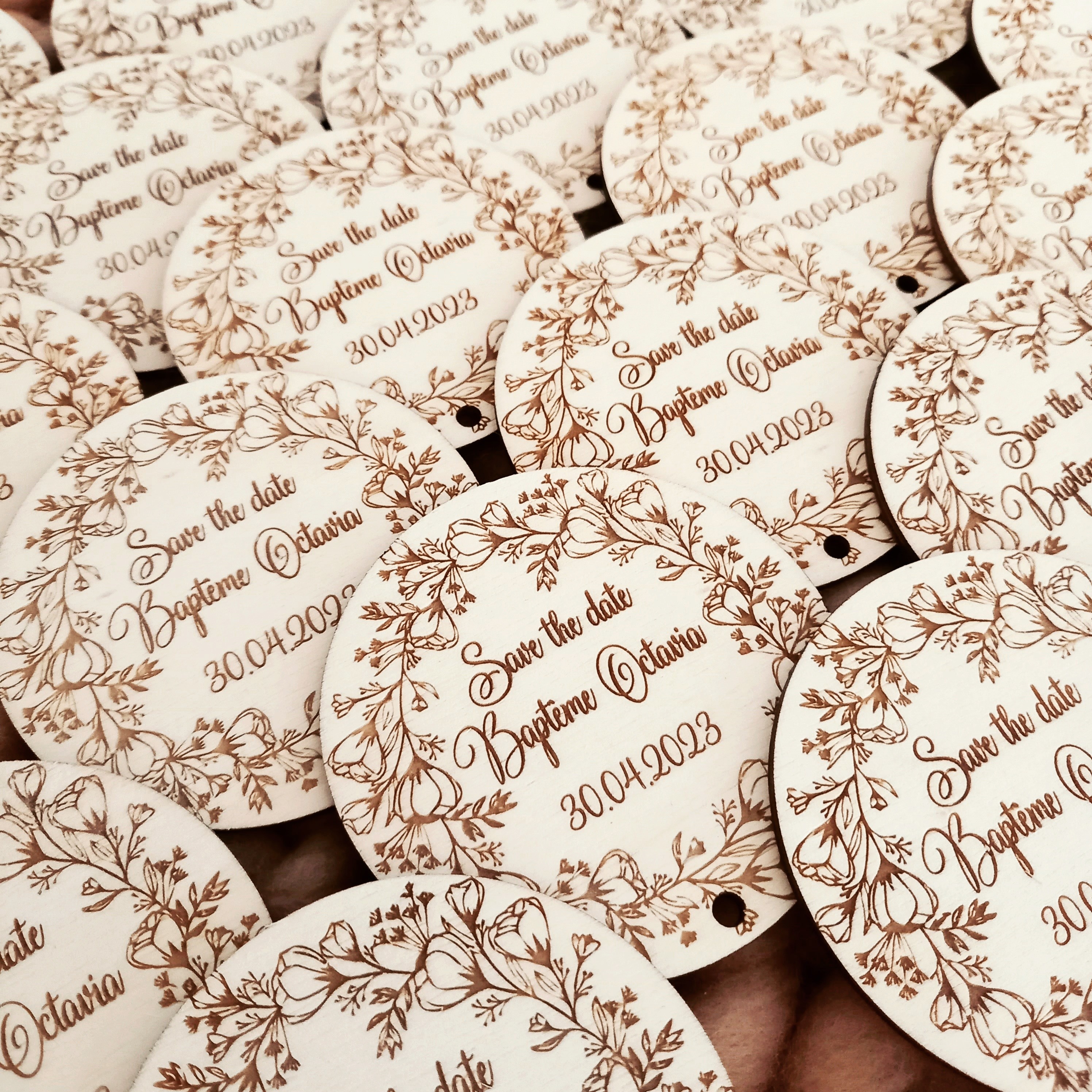 Magnet bois floral, cadeau baptême mariage