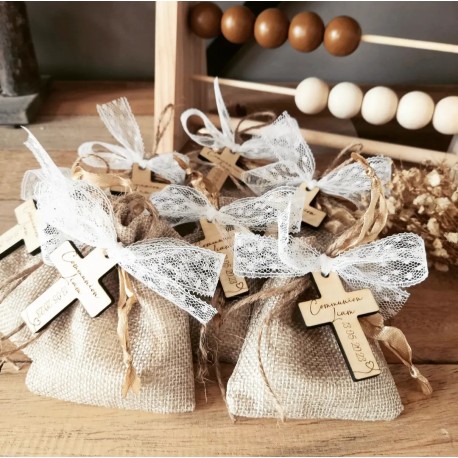 Dragées toile de jute croix