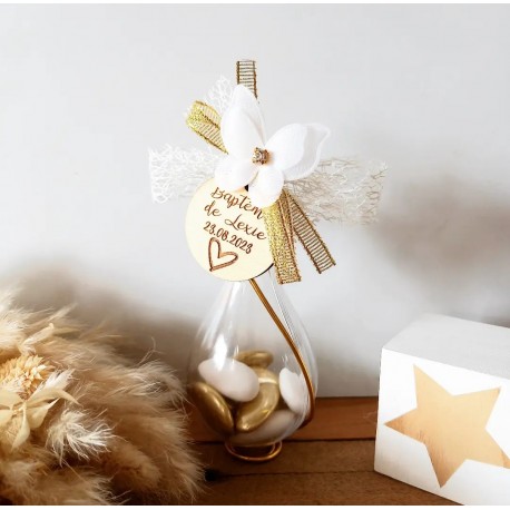 Dragées baptême papillon goutte or