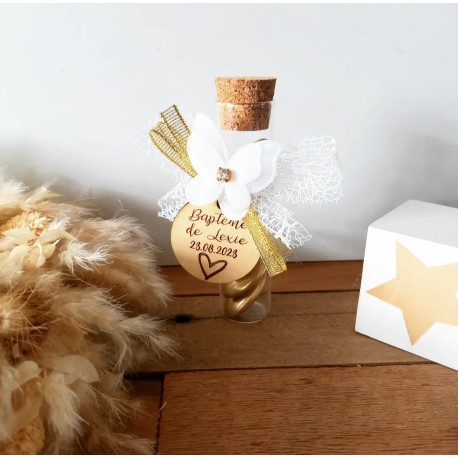 Eprouvette dragées baptême papillon or