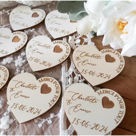 Magnets mariage cœur bois