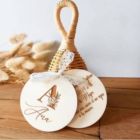 Faire-part baptême communion lettre fleurie