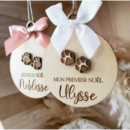 Boule de noël chat et chien empreintes relief