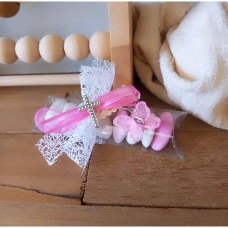 Boite à dragées papillon communion rose