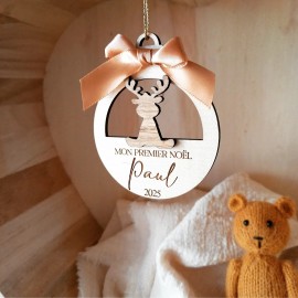 Boule de noël renne relief en bois