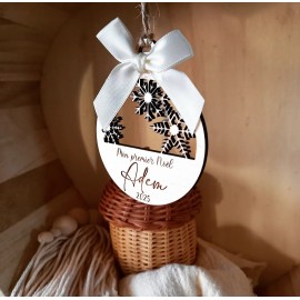 Boule de Noël bois trois flocons