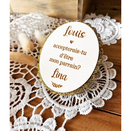 Médaillon demande parrain et marraine bois et plexi