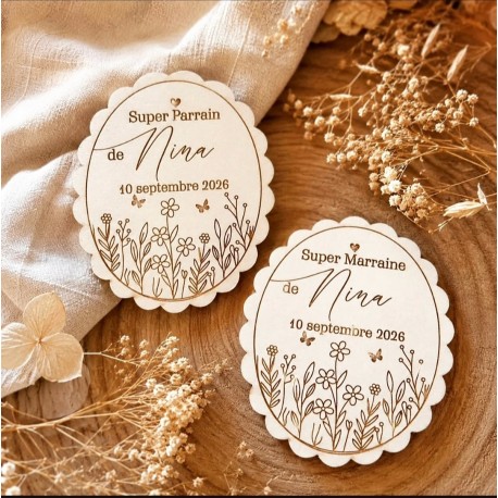Magnet baptême parrain et marraine collection douce éclosion