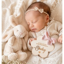 Carte naissance bébé en bois fleur nœud