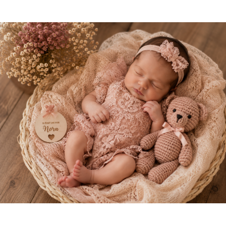 Carte étape bébé ourson rose