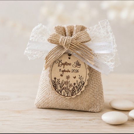 Dragées champêtre toile de jute douce éclosion