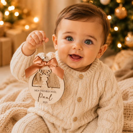 Boule de noël renne relief en bois