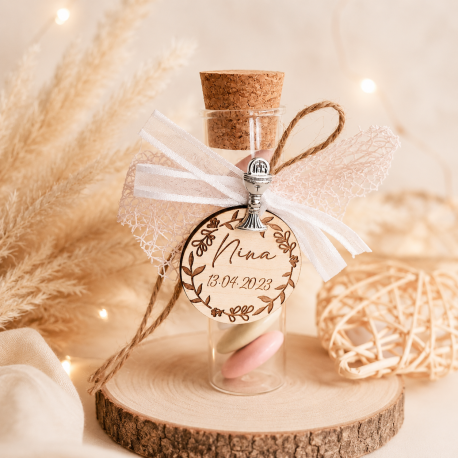 Dragées communion éprouvette rose