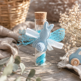 Dragées lapin éprouvette turquoise