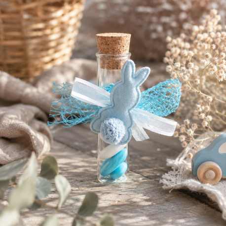 Dragées lapin éprouvette turquoise