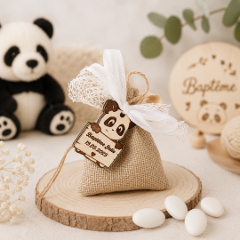 Dragées panda toile de jute PM