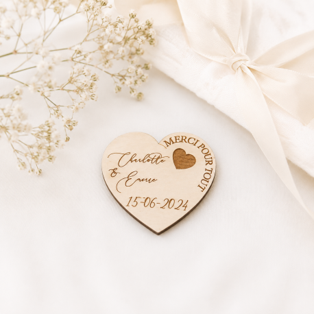 Magnets mariage cœur bois