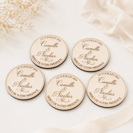 Magnet bois mariage rond cadeau