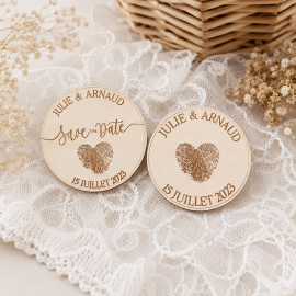 Magnet mariage bois empreinte coeur