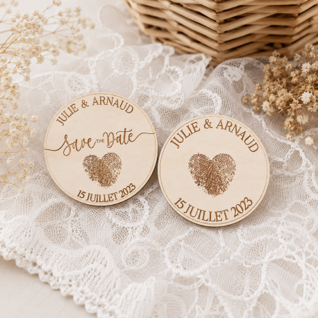 Magnet mariage bois empreinte coeur