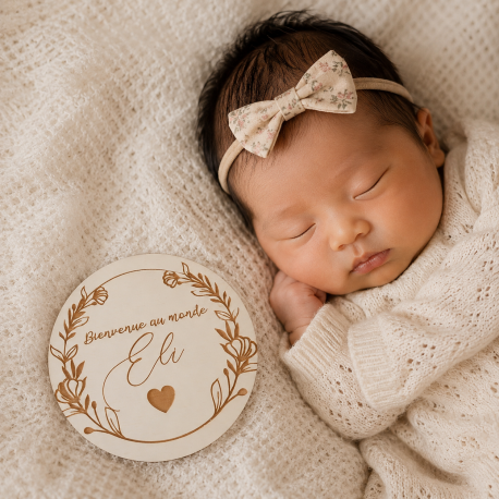 Carte étape bois bébé couronne fleur