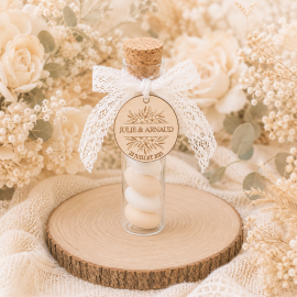 Étiquette bois mariage fleurs