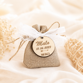 Dragées champêtre baptême jute
