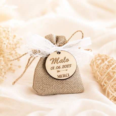 Dragées champêtre baptême jute