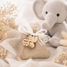Dragées éléphant pochon jute