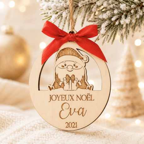Boule de Noël père Noël bois
