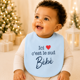 Bavoir "ici c'est le sud bébé" bleu