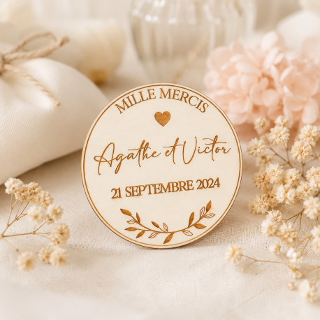 Magnet mariage bois remerciement