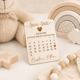 Magnet baptême bois save the date
