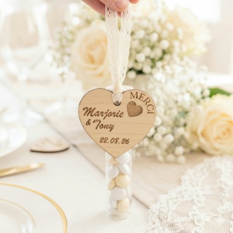 Étiquette dragées mariage cœur
