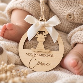 Boule de noël renne relief en bois