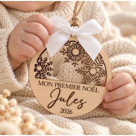 Boule de Noël bois trois flocons
