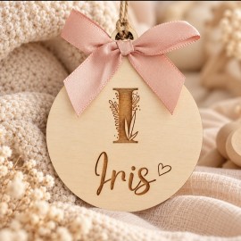 Boule de Noël bois avec initiale prénom