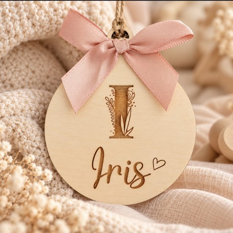 Boule de Noël bois avec initiale prénom